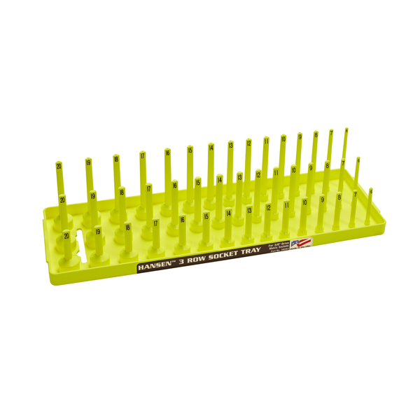 Hansen Metric Three Row Socket Tray for 3/8" Drive Sockets, Hi-Viz Yellow 38083